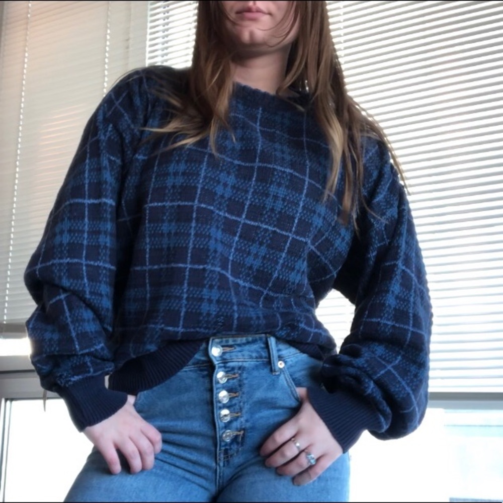 Blue plaid sweater
